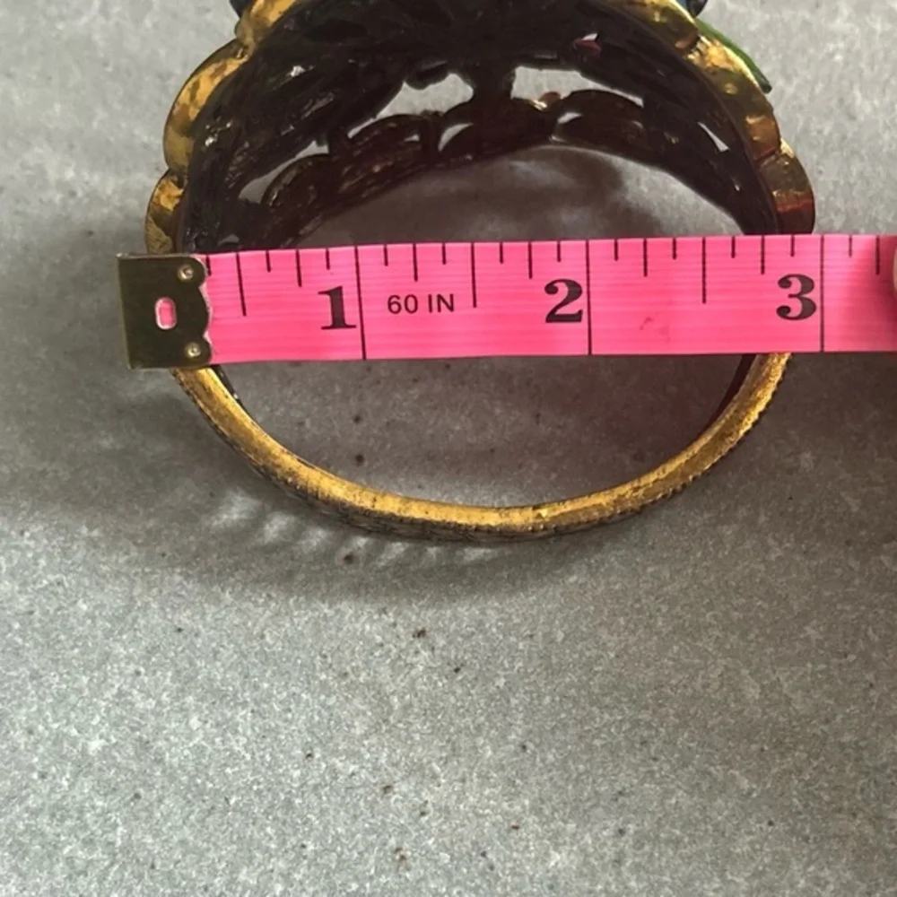 Jewel Flower Hinged Cuff Bracelet Multi-Colored Resin Stones Crystal Rhinestones